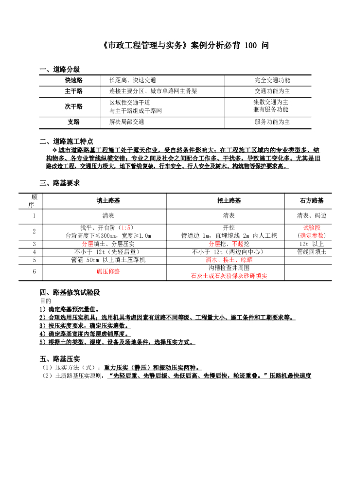 市政工程管理与实务案例分析必背100问