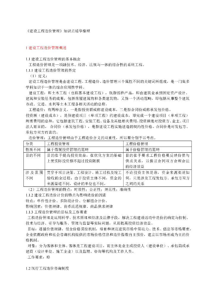 建设工程造价管理知识点精华整理