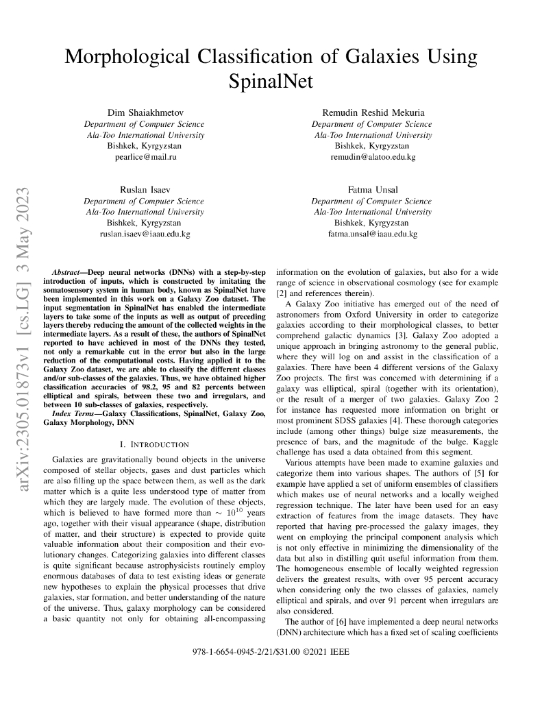 利用 SpinalNet 进行星系的形态分类（英文版）