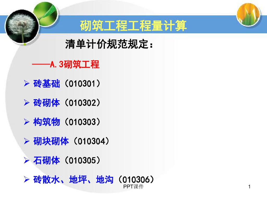 砌筑工程工程量计算课件（66页）