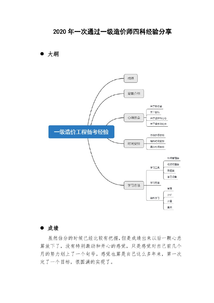 2020年一次通过一级造价师四科经验资料
