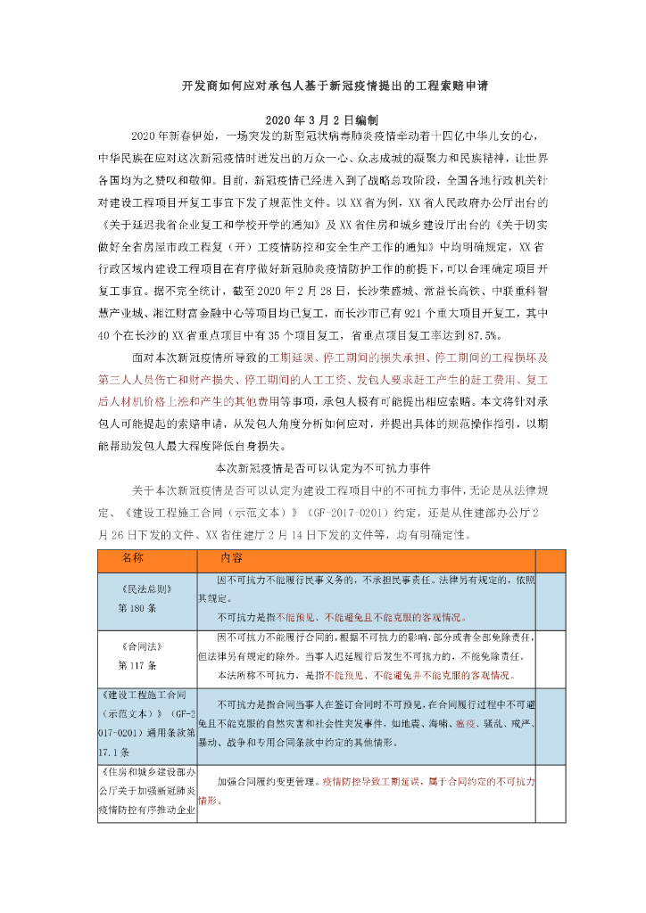 基于新冠疫情工程索赔申请应对方案(13页)