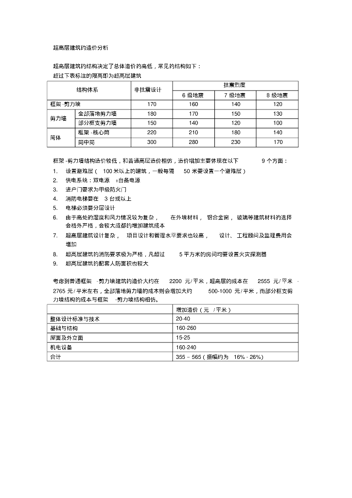 超高层建筑的造价—含著名高层建筑成本数据