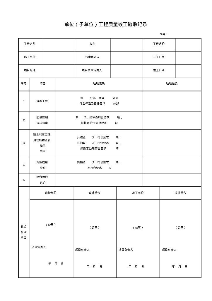 市政给排水管道工程质量验收记录表(表格全)