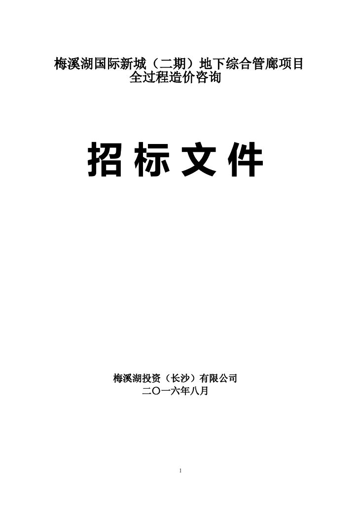 地下综合管廊项目全过程造价咨询招标文件