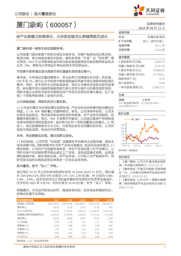 天风证券：厦门象屿（600057）-全产业链模式持续深化，大宗<em>供应链</em>龙头穿越周期见成长 海报