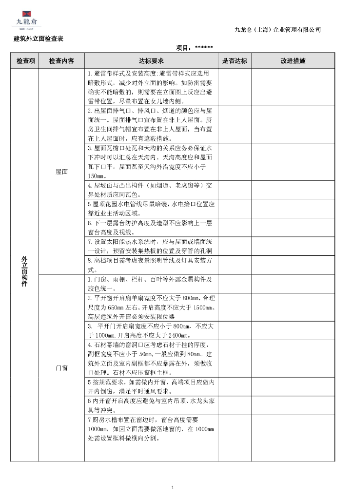 建筑外立面检查表