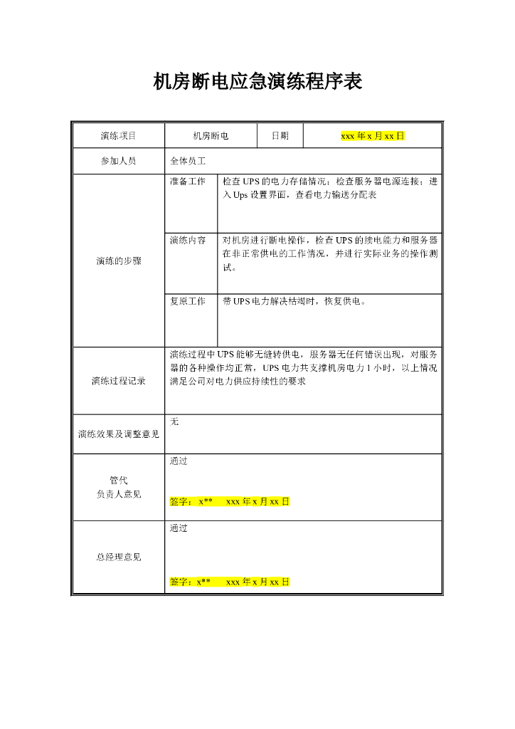 ISMS-4145-机房断电应急演练程序表