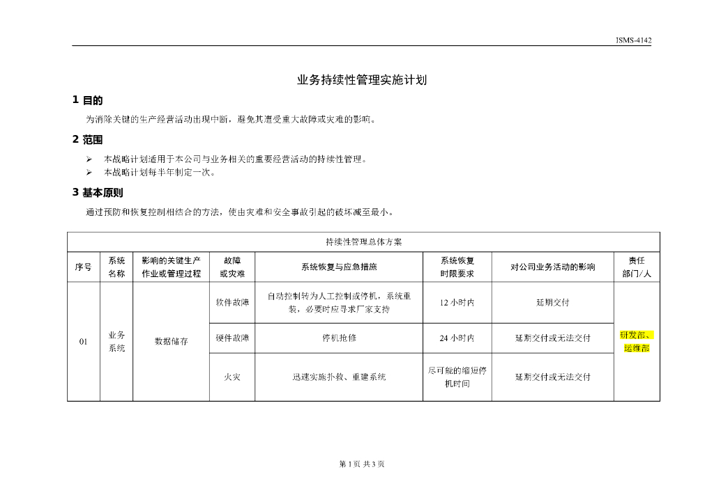ISMS-4142-IT业务持续性管理实施计划