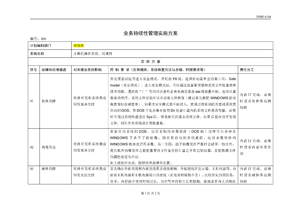 ISMS-4144-IT业务持续性管理实施方案