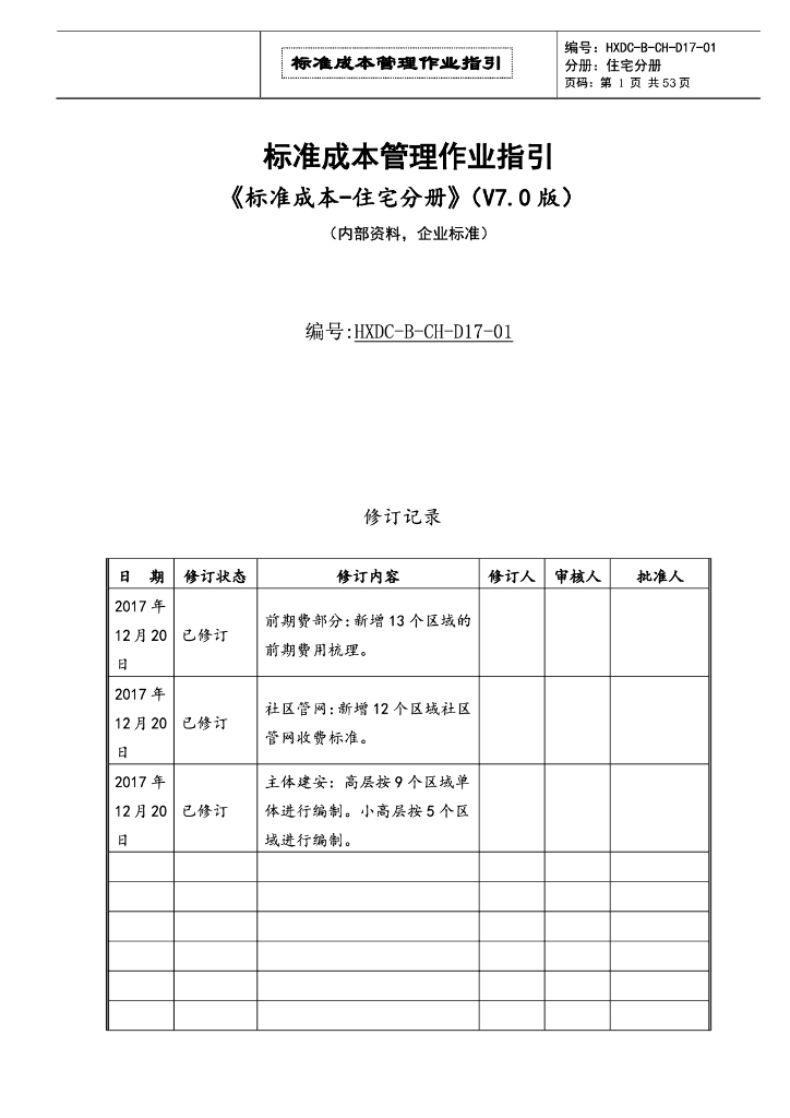 房地产公司标准成本管理作业指引