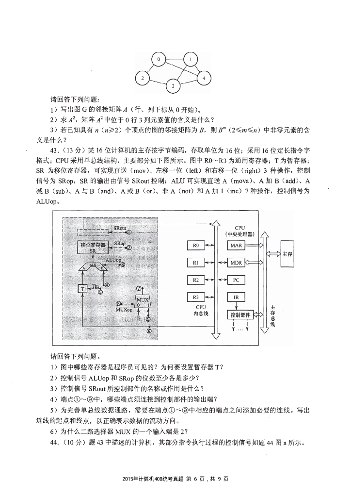 2015年全国硕士研究生入学统一考试计算机科学与技术学科联考计算机学科专业408基础综合试题+解析_第6页
