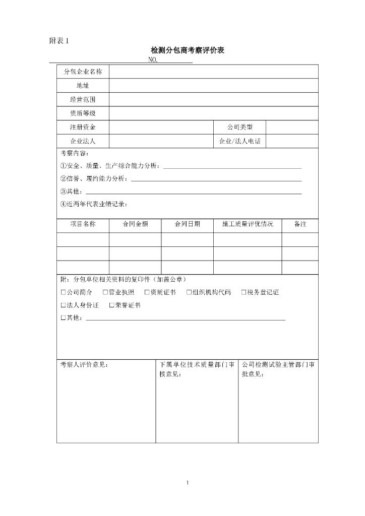 工程项目检测分包评价表汇编（85页）