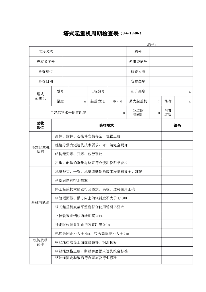 塔式起重机周期检查表