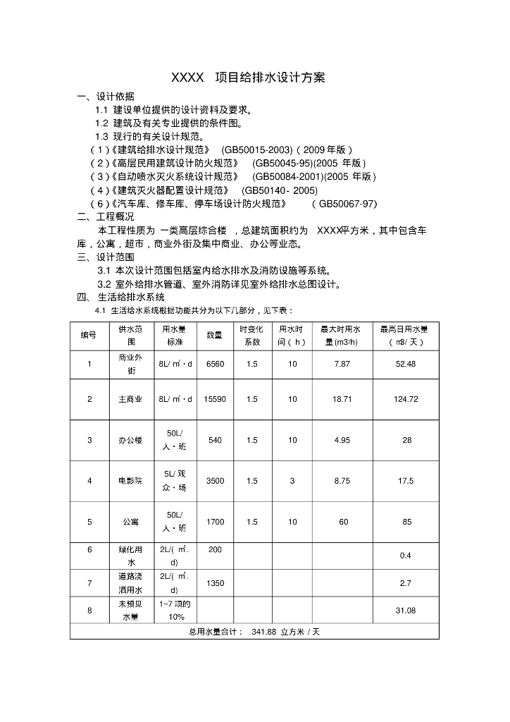 商业综合体项目给排水设计方案