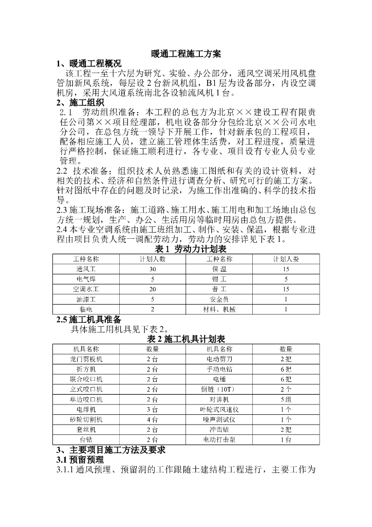 办公楼暖通工程施工组织设计方案