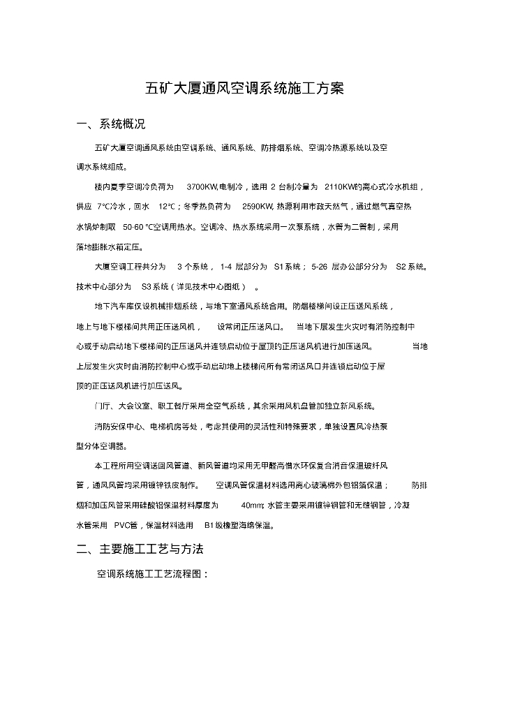五矿大厦通风空调系统施工方案