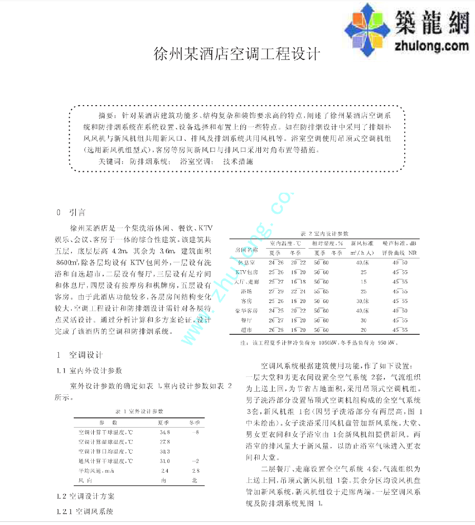 徐州某酒店空调工程设计案例