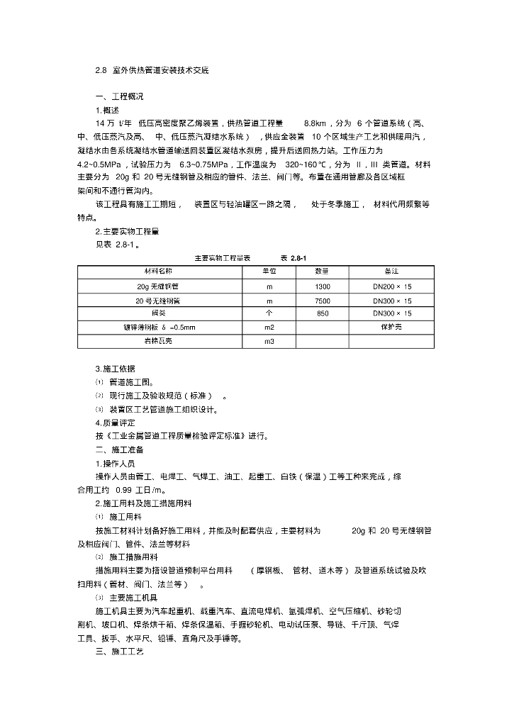 室外供热管道安装技术交底