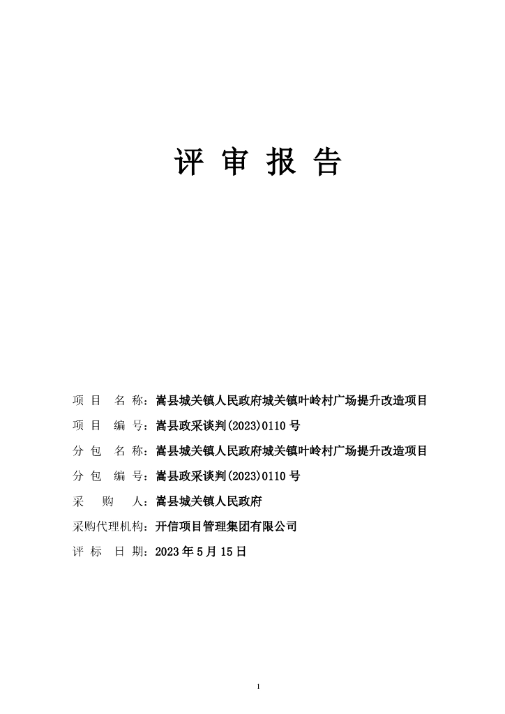 嵩县城关镇人民政府城关镇叶岭村广场提升改造项目评审报告