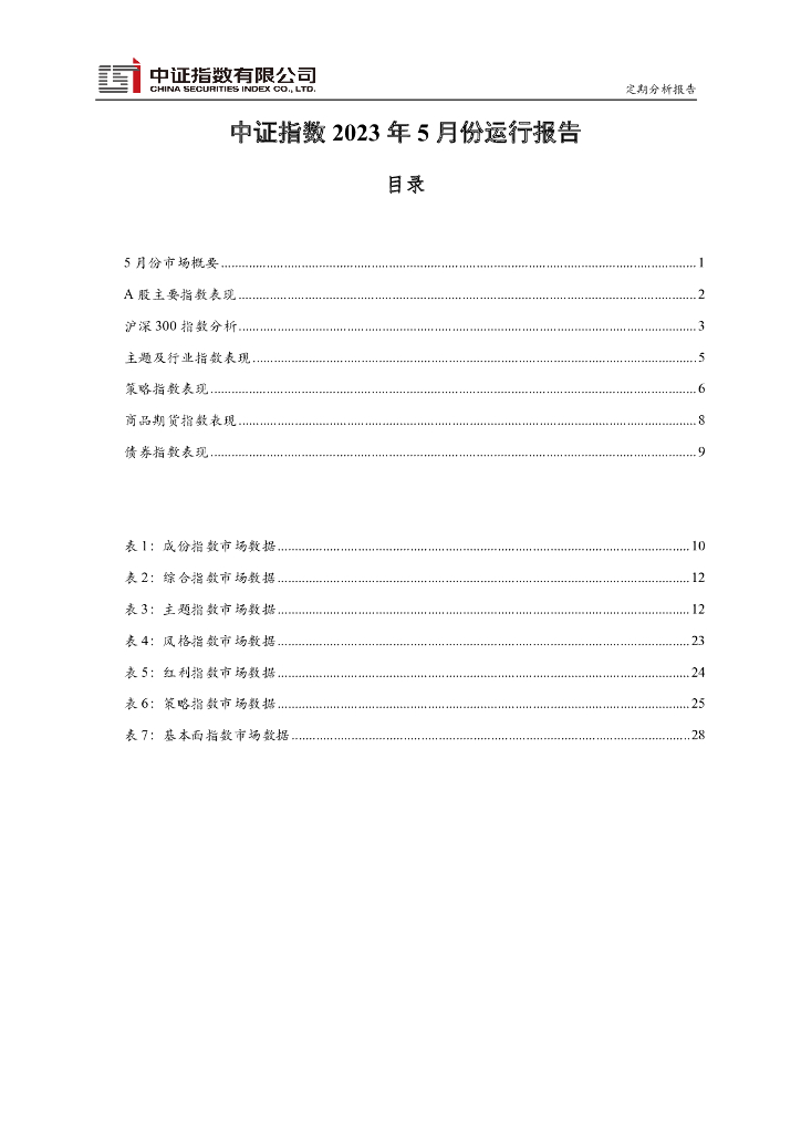 中证指数：2023年5月份运行报告