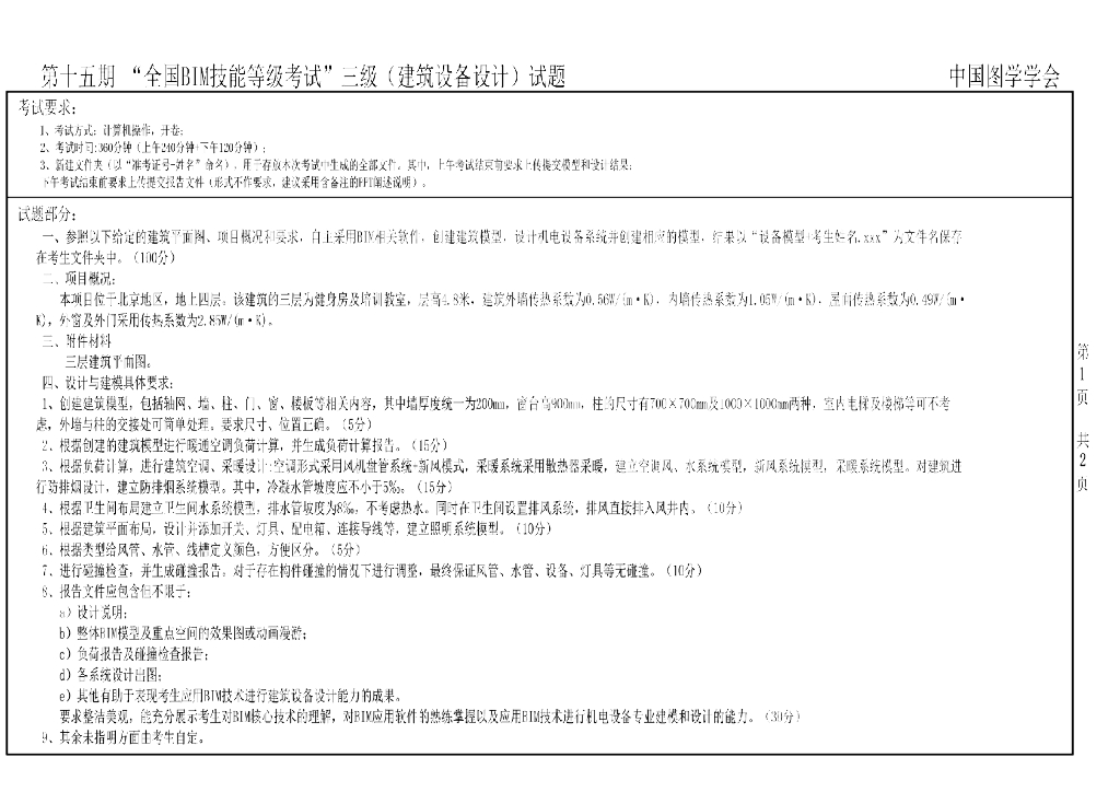 第15期BIM考试三级真题（建筑设备设计）​