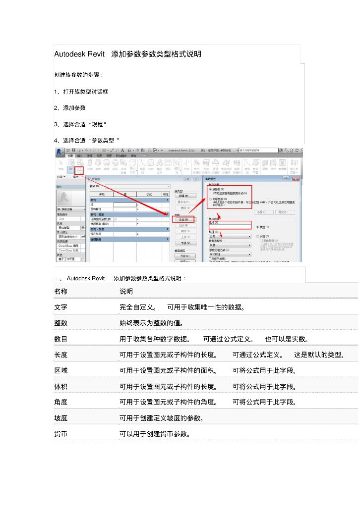 AutodeskRevit添加参数参数类型格式说明