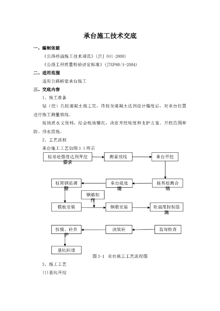 承台施工技术交底记录word