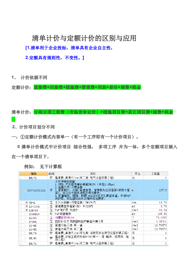 清单计价与定额计价的区别与应用