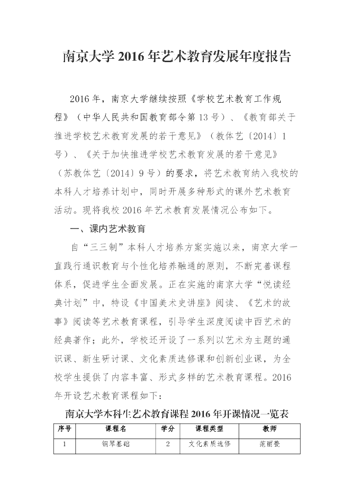 南京大学2016年艺术教育发展年度报告