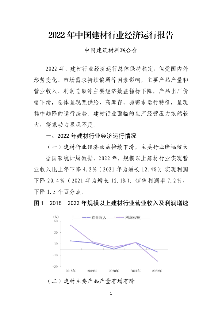 中国建筑材料联合会：2022年中国建材行业经济运行报告