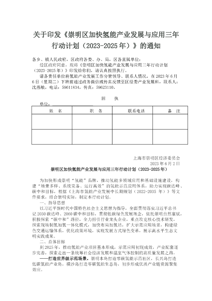 崇明区加快氢能产业发展与应用三年行动计划（2023-2025年） 海报