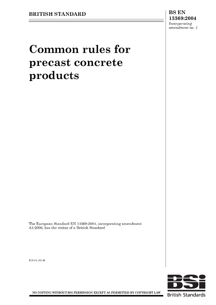 BS EN 13369-2004 Common rules for Precast concrete products