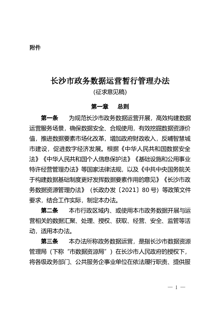长沙市政务数据运营暂行管理办法（征求意见稿）