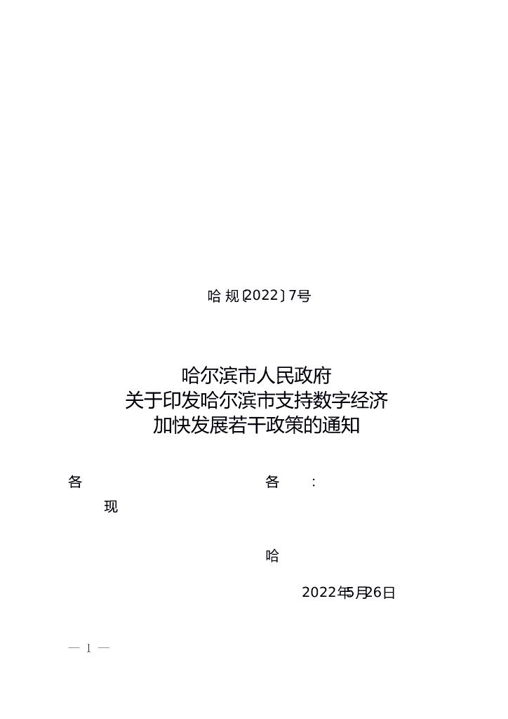 哈尔滨市支持数字经济加快发展若干政策