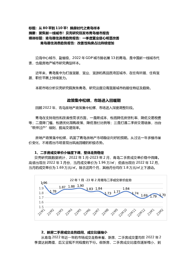 贝壳研究院：青岛居住消费趋势报告
