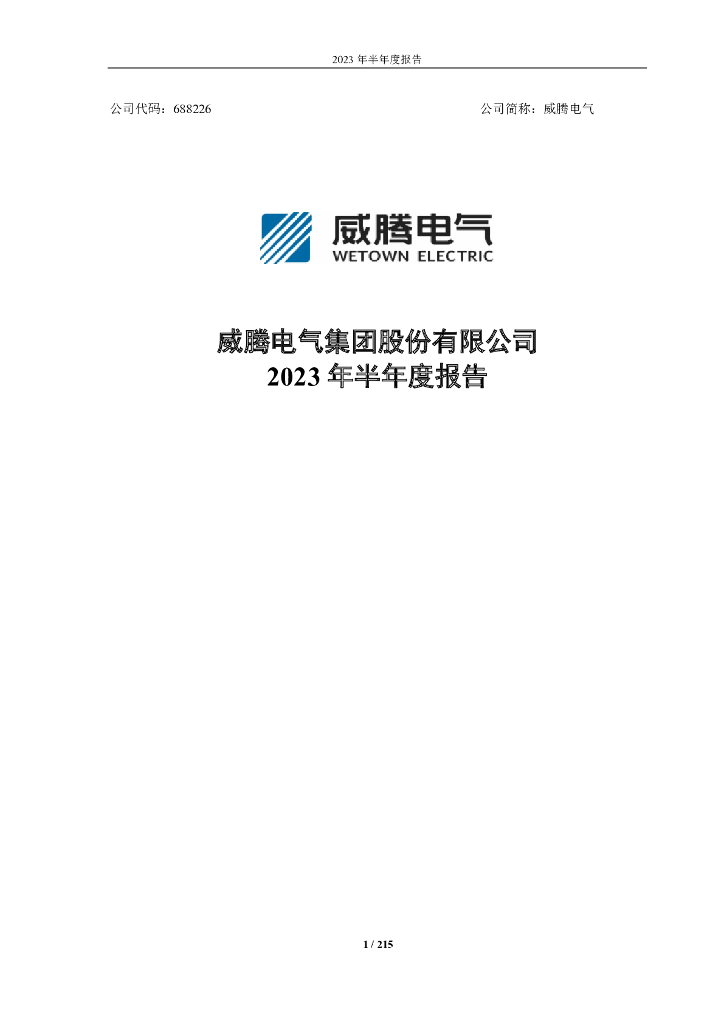 688226-威腾电气：威腾电气集团股份有限公司2023年半年度报告