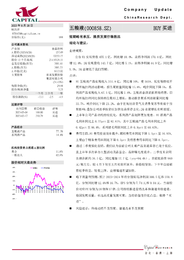 群益证券：五粮液（000858）-期略有承压，提质发展行稳致远