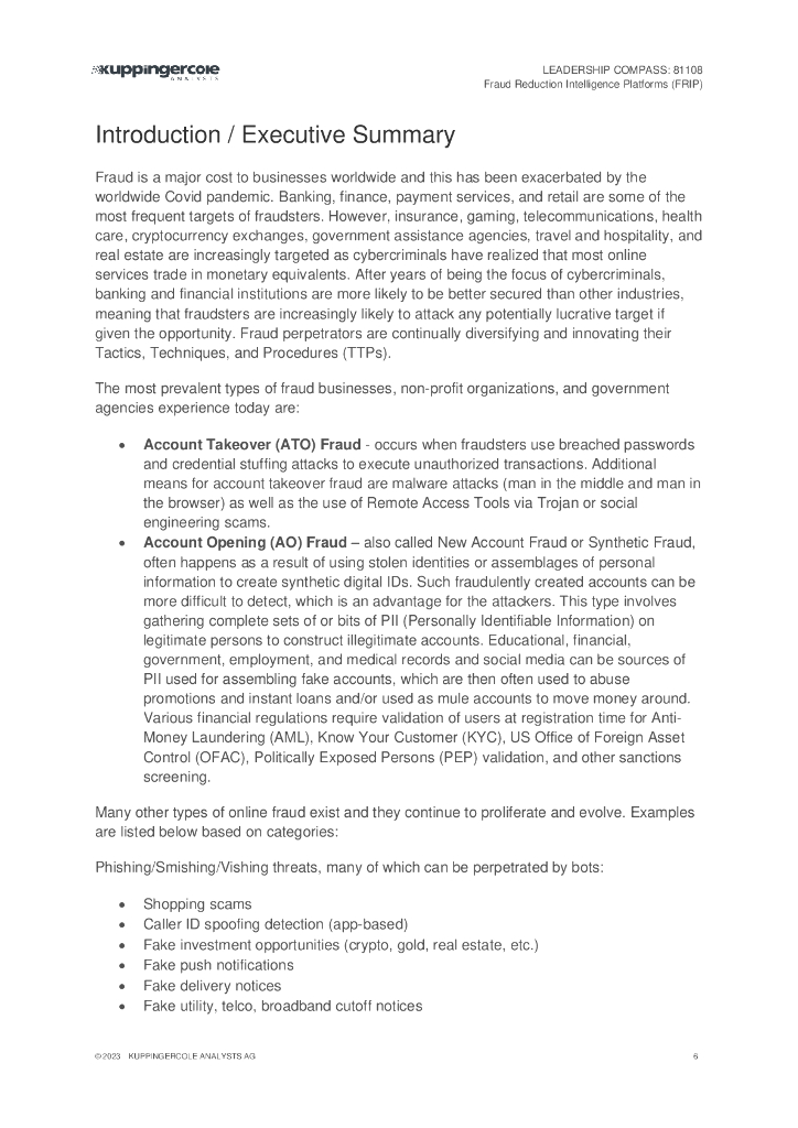 KuppingerCole：领导力指南针：欺诈预防情报平台 (FRIP)（英文版）_第6页