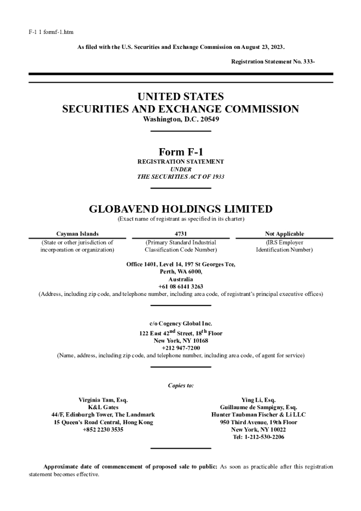 Globavend（GVH）美股IPO招股说明书