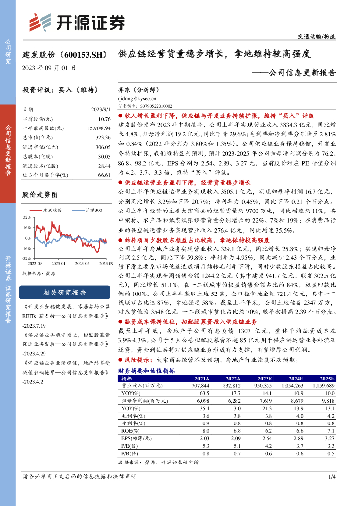 开源证券：建发股份（600153）-公司信息更新报告：<em>供应链</em>经营货量稳步增长，拿地维持较高强度 海报