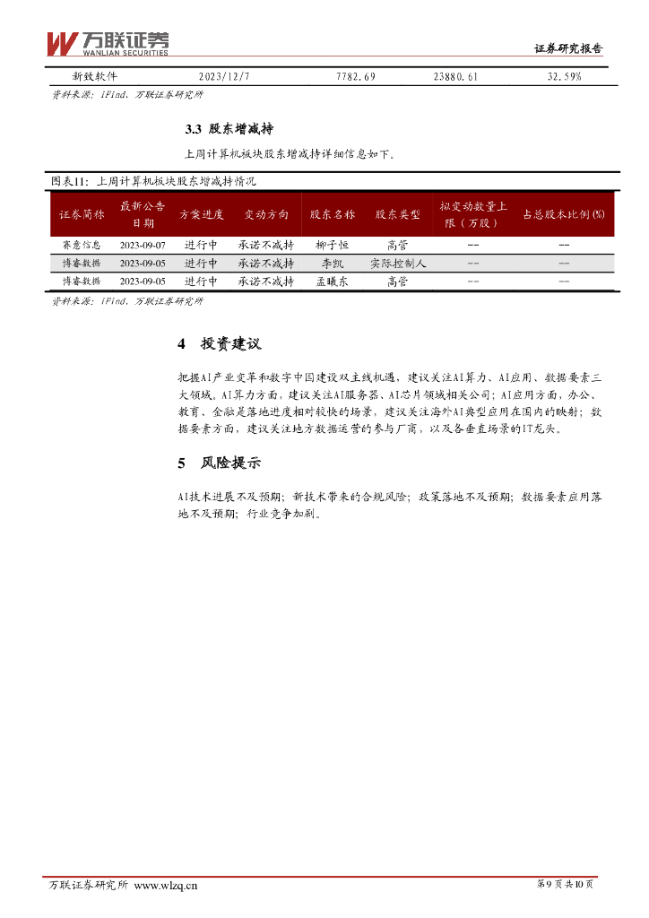 万联证券：计算机行业周观点：多个人工智能相关政策出台，上海数交所单月交易额超1亿元_第9页