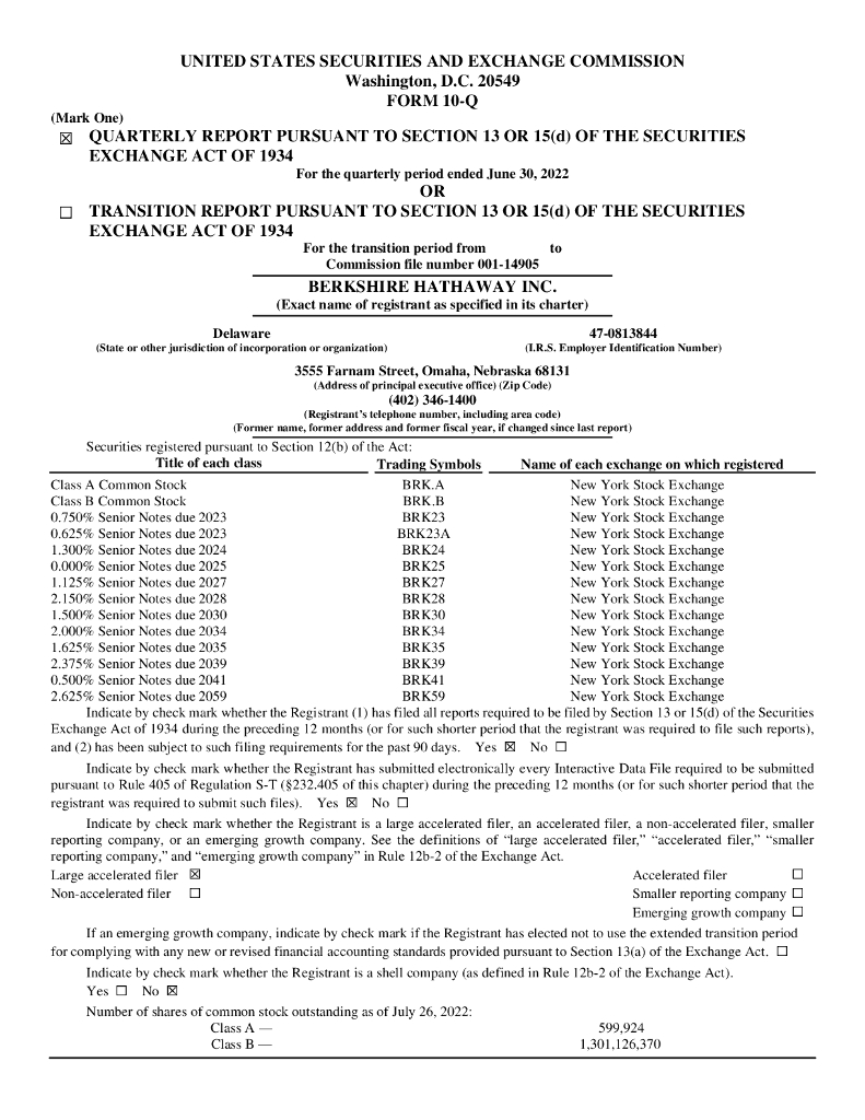 伯克希尔-哈撒韦公司（BERKSHIRE HATHAWAY）2022年第二季度财报（英文版）