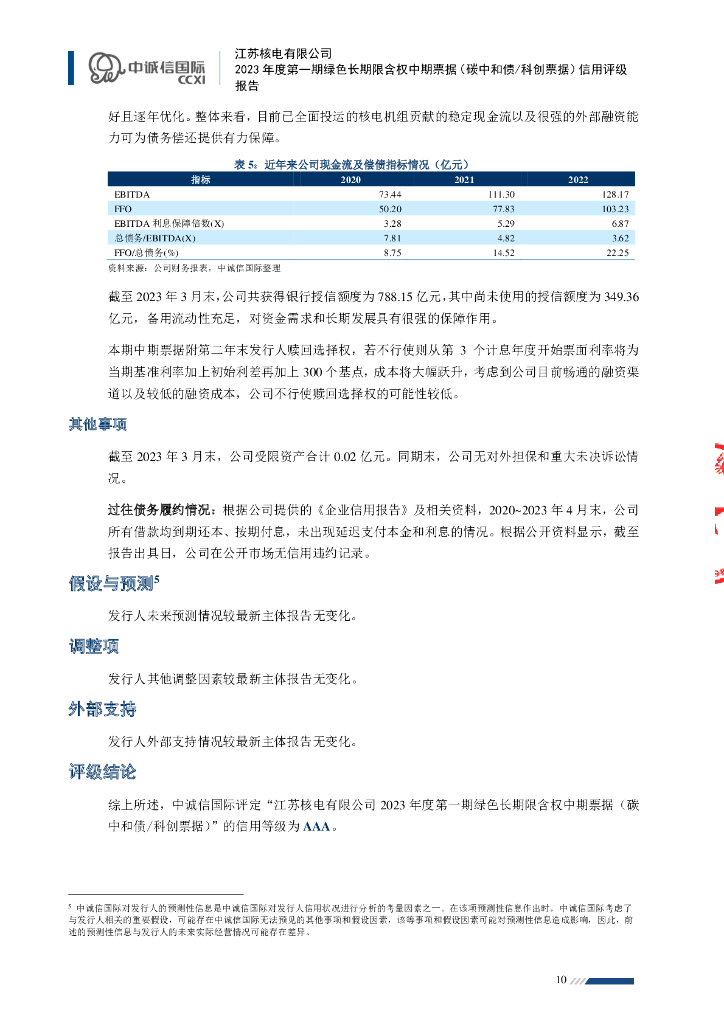 中诚信：江苏核电有限公司2023年度第一期绿色长期限含权中期票据(碳中和债、科创票据)信用评级报告_第10页