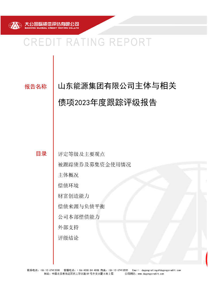 大公：山东能源集团有限公司主体与相关债项2023年度跟踪评级报告