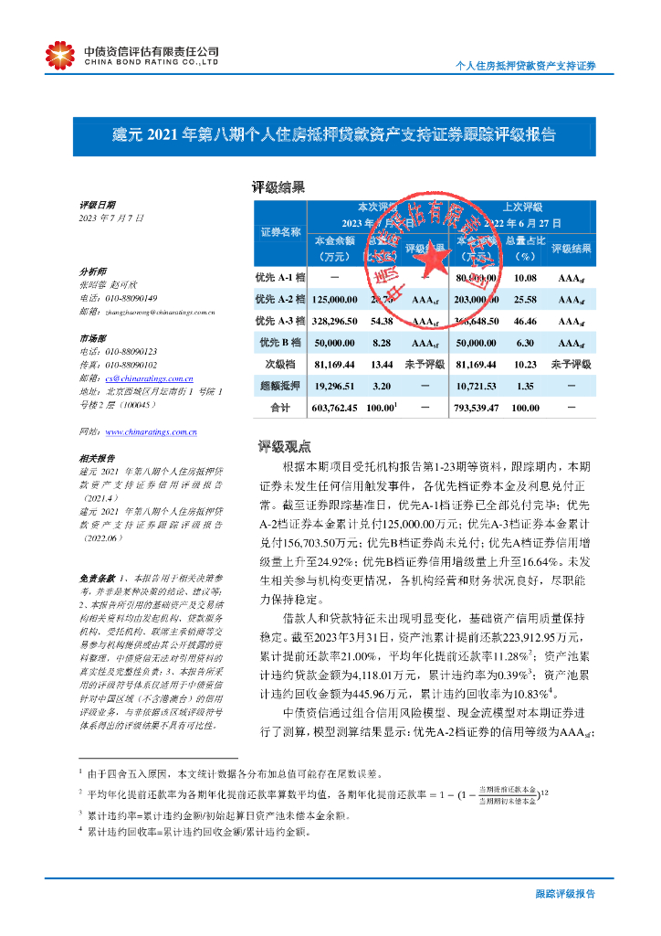 中债资信：建元2021年第八期个人住房抵押贷款资产支持证券2023年跟踪评级