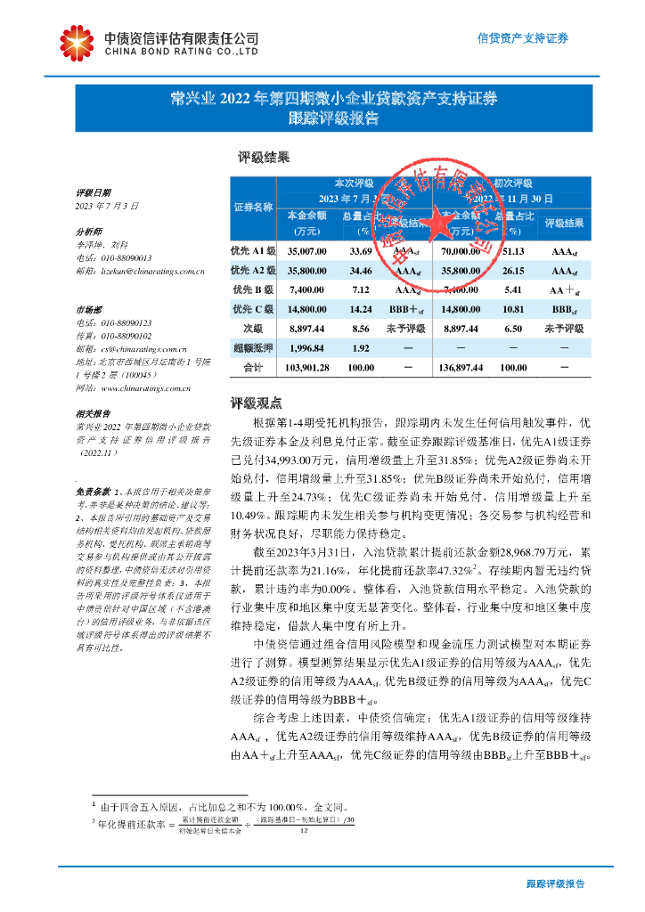 中债资信：常兴业2022年第四期微小企业贷款资产支持证券跟踪评级报告