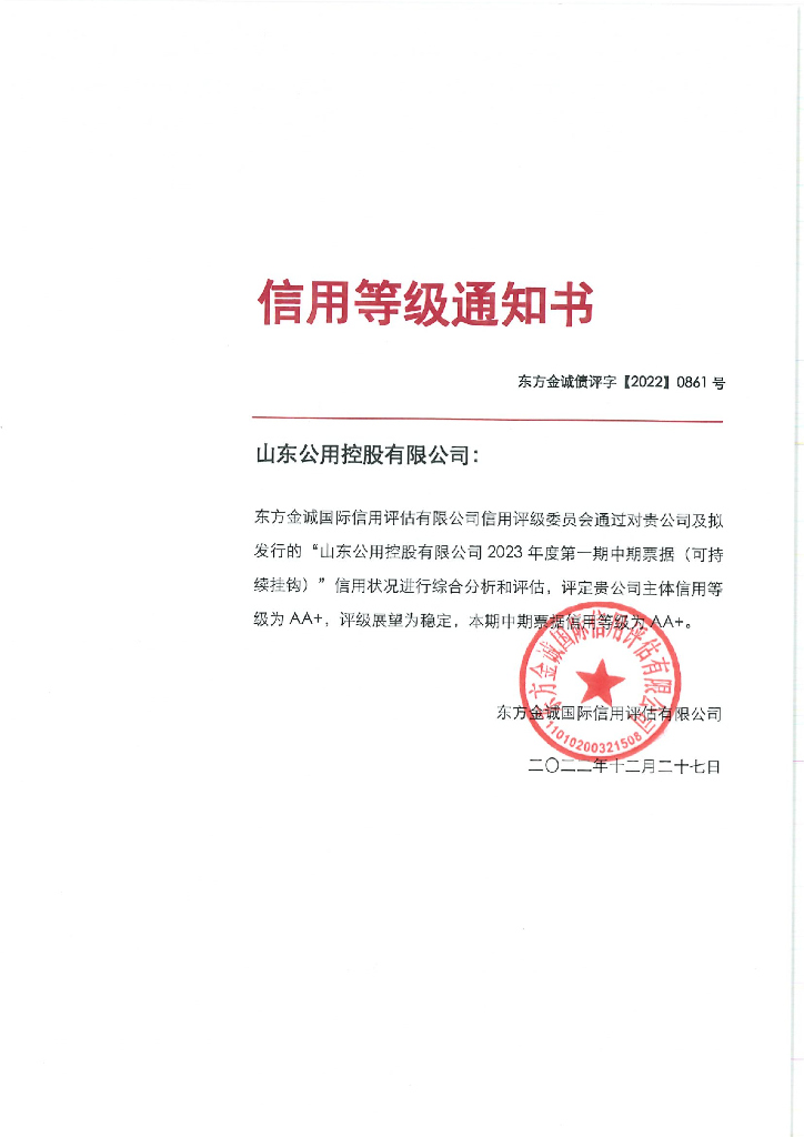 东方金诚：山东公用控股有限公司主体信用评级报告
