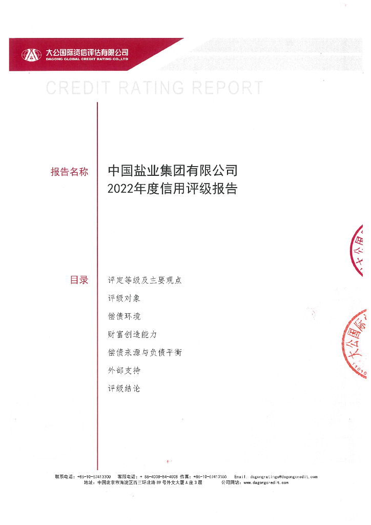 大公：中国盐业集团有限公司主体信用评级报告及跟踪评级安排