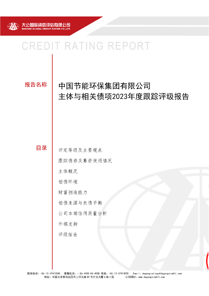 大公：中国节能环保集团有限公司主体与相关债项2023年度跟踪评级报告